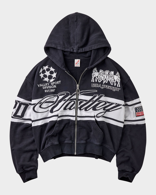 Vale Cursive Zip Up Hoodie (Black)