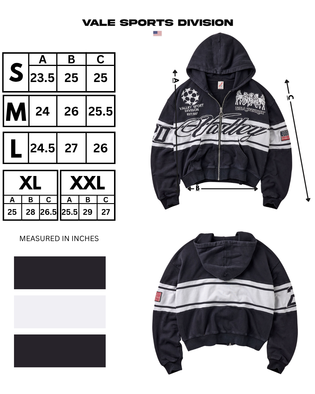 Vale Cursive Zip Up Hoodie (Black)