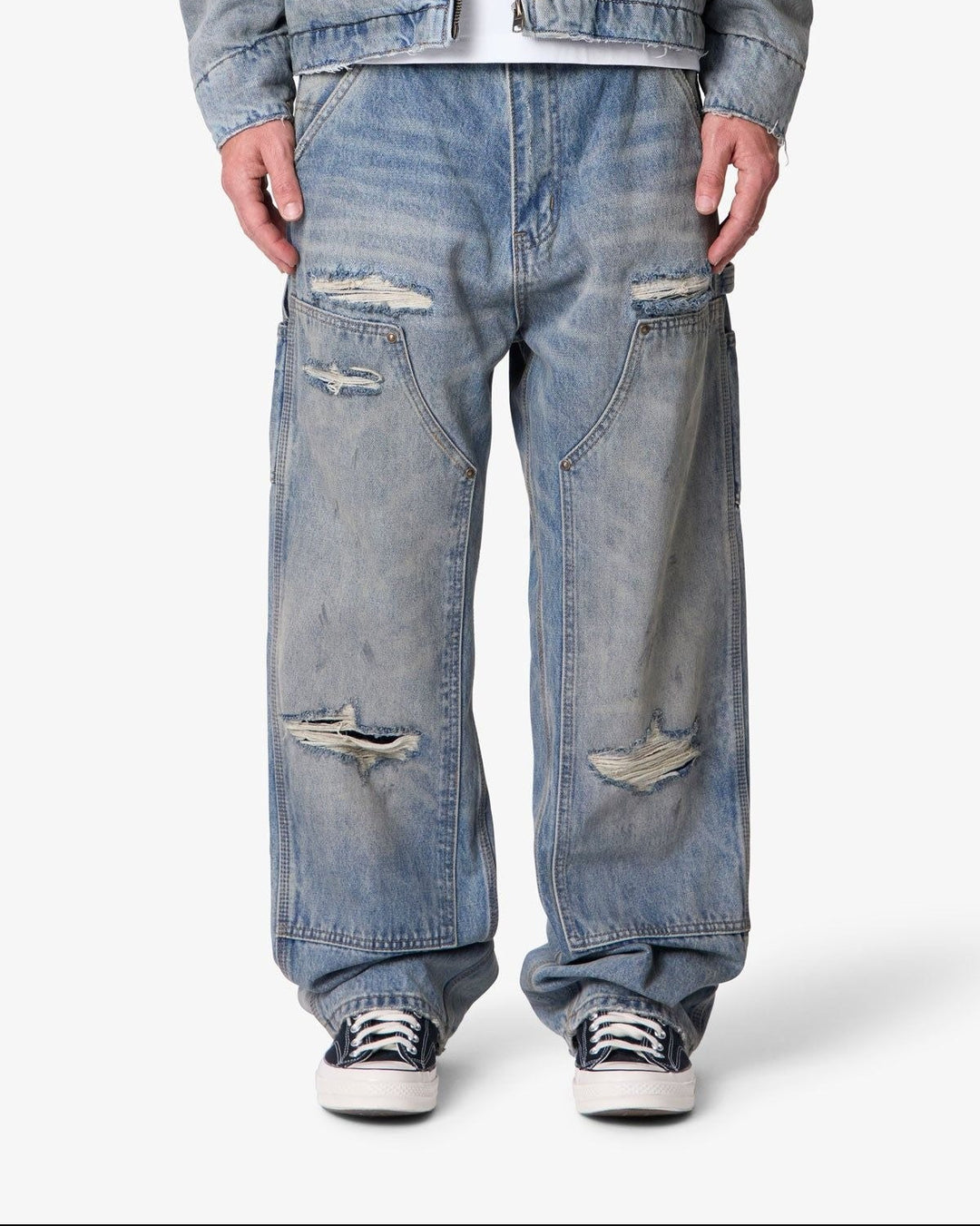 Ultra Baggy Distressed Work Denim (Vintage Blue)